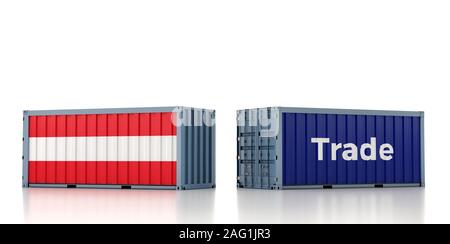 Frachtcontainer mit Österreich Nationalflagge. 3D-Rendering Stockfoto