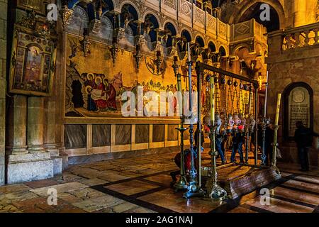 Stein von der Salbung Jesu in der Heiligen Grab Stockfoto