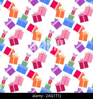 Vektor nahtlose Muster Geschenke auf weißem Hintergrund. Valentinstag, neues Jahr, frohe Weihnachten, Geburtstag, Hochzeit, Muttertag, Vatertag. Festliche Stock Vektor