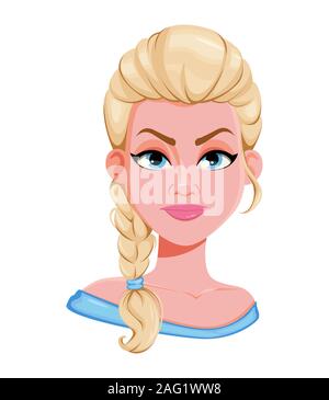 Gesichtsausdruck der schönen blonden Frau, verärgert. Weibliche Emotion. Süße Dame cartoon Charakter. Vector Illustration auf weißem Hintergrund Stock Vektor