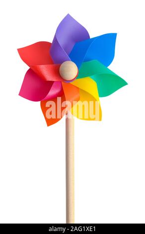 Rainbow Windrad schneiden Sie auf Weiß. Stockfoto