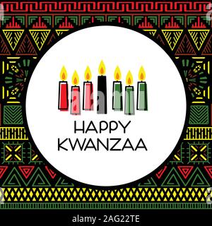 Happy Kwanzaa. Grußkarte mit traditionellen farbigen Kerzen. Vector Illustration Stock Vektor