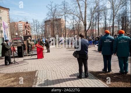 Treffen der Retter auf Unfall auf KKW Tschernobyl Stockfoto