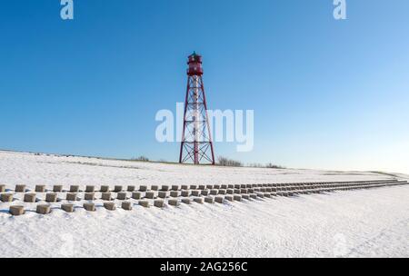 Leuchtturm in Althof, Ostfriesland, Deutschland. Stockfoto