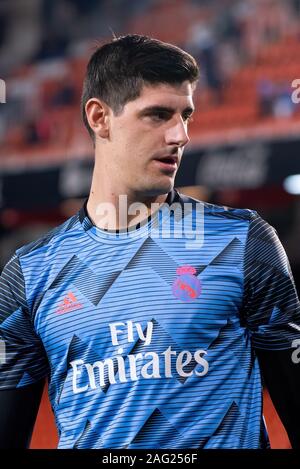 VALENCIA, Spanien - Dez 15: Thibaut Courtois spielt in der Liga Match zwischen Valencia CF und Real Madrid CF Mestalla Stadion am 15 Dezember, 2 Stockfoto