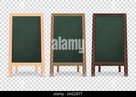 Vector 3d Realistische leer Holz Kreide Grün Board für Restaurant Menu Icon Set Closeup isoliert. Werbung Street Sandwich stehen, Schild Stock Vektor