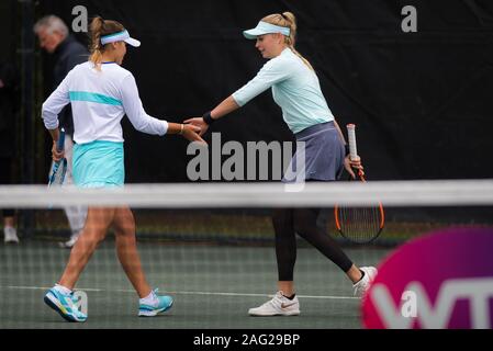 Sofia Kenin der Vereinigten Staaten & Fanny Stollar Ungarns spielen verdoppelt auf 2019 Volvo Car Open WTA Premier Tennis Turnier Stockfoto