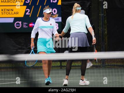 Sofia Kenin der Vereinigten Staaten & Fanny Stollar Ungarns spielen verdoppelt auf 2019 Volvo Car Open WTA Premier Tennis Turnier Stockfoto