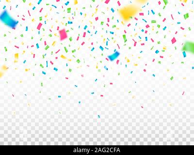 Bunte Konfetti auf transparentem Hintergrund. Fallende Farbe Konfetti. Festliche Dekoration Elemente. Realistische defokussierten Serpentine. Karneval Vorlage. Stock Vektor