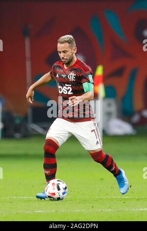 Everton Ribeiro während der World Club Cup Halbfinale zwischen Flamengo von Brasilien und Al Hilal von Saudi-arabien. Das Spiel war in der Khalifa International Stadium in Doha, Katar am 17 Dez 2019 gespielt. Stockfoto