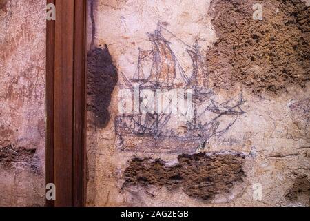 Mutineer's Graffiti einer spanischen Galeone, Dungeon, San Cristóbal, San Juan, Puerto Rico Stockfoto