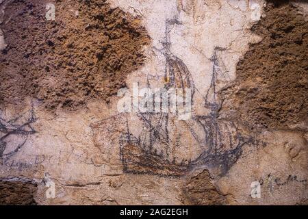 Mutineer's Graffiti einer spanischen Galeone, Dungeon, San Cristóbal, San Juan, Puerto Rico Stockfoto