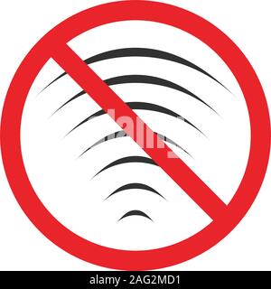 Keine WLAN anmelden. Wi-fi-Symbol. Symbol für drahtlose Netzwerke. Wlan-Zone. Rot Verbot unterzeichnen. Vektor Illustration auf weißem Hintergrund. Stock Vektor