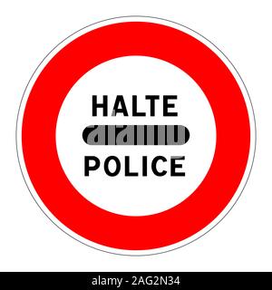 Halt Polizei Schild in französischer Sprache Stockfoto