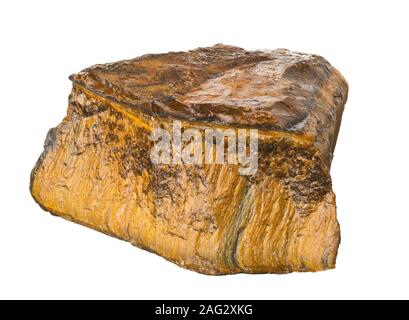 Rohe, unbearbeitete Tiger Eye (auch "Tiger Eye) Mineral auf weißem Hintergrund Stockfoto