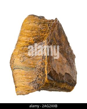 Rohe, unbearbeitete Tiger Eye (auch "Tiger Eye) Mineral auf weißem Hintergrund Stockfoto