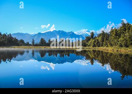 Blick auf den Lake Matheson, Südinsel, Neuseeland Stockfoto