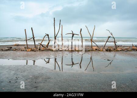 Driftwood Hokitika Zeichen in Hokitika, Südinsel, Neuseeland Stockfoto