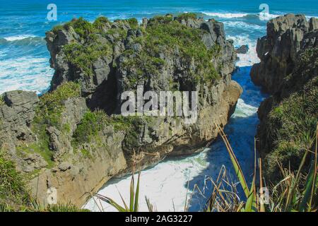 Pancake Rocks in der Nähe von Punakaiki, Südinsel, Neuseeland Stockfoto