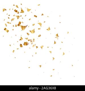 Goldfolie Konfetti auf einem weißen Hintergrund. Festliche Hintergrund. Vector Illustration Stock Vektor