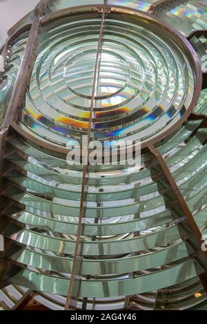 Detail der 1910 Rock of Ages Leuchtturm 2. Ordnung Fresnel Linse wurde am Lake Superior jetzt in der windigo Vistor Center auf der Isle Royale verwendet Stockfoto