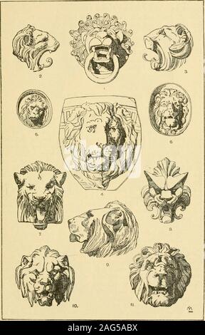 . Handbuch der Ornament; eine Grammatik der modernen, industriellen und architektonischen Gestaltung in allen Branchen, für praktische sowie theoretische verwenden. Platte 47. Die Lion's Head. Natürliche Formen.. Die Lion's Head. Platte 48. 76 Staats- und Regierungschefs verschiedene Tiere. Fr^TE 49. Die Panther Head, &c. 1 und 2. Vorder- und Seitenansicht des Panther head, Moderne, Französisch. 8 und 4. Vorder- und Seitenansicht des Tiger Kopf, von Art. 5 und 6. Vorder- und Seitenansicht Luchs Kopf, antike Wasserspeier, Vatikan. Pr^AW 50. Die Ra3 ich Kopf, &c. 1 und 2. Vorder- und Seitenansicht von Chimera Kopf, Ecke der antiken 3-seitig Altar. 8. Schinken Kopf, römischen Altar. 4. D Stockfoto