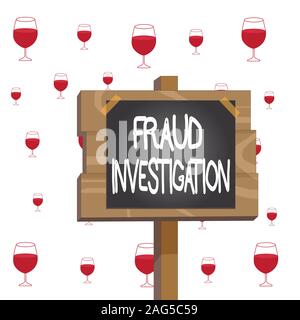 Text Zeichen zeigen Untersuchungen zur Betrugsbekämpfung. Business foto Präsentation Prozess bestimmen, ob mit einem scam Ort Laufbelag Holzstab Pol pa getroffen hat, Stockfoto