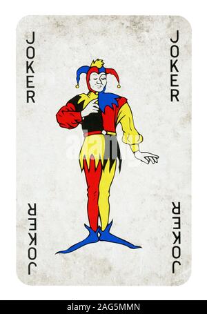 Joker Vintage Playing Card - isoliert auf weißem (clipping path enthalten) Stockfoto