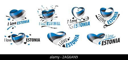 Die Flagge der Estland und der Beschriftung I Estland Liebe. Vector Illustration Stock Vektor