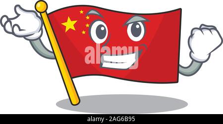 Gerne zuversichtlich, erfolgreich Flagge China Blättern Zeichentrickfigur Stil Stock Vektor