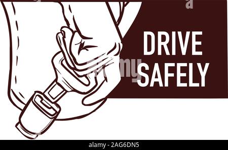 Konzept "Sicherheit An Erster Stelle". Sicherheitsgurt. Mann schnallt die Hände. - Lagerabbildung Stock Vektor