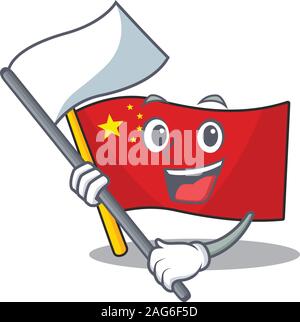 Cute Flagge China Blättern Zeichentrickfigur Stil mit ständigen Flagge Stock Vektor