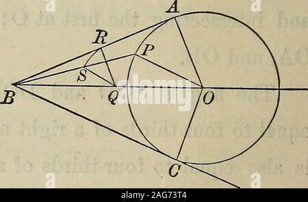 . Ausgewählte Vorschläge in geometrischen Konstruktionen und Anwendungen der Algebra, Geometrie. Wird ein Schlüssel für die Anlage von Davies' Legendre. dius, beschreiben einen Kreis. Da ist der bisectrix des Winkels RTP, ODER = OP (Vorschl. IV, Key); denn CP Die bisectrix der Winkel BCD, ODER = OQ: daher, den Kreis oder geht durch P und Q Thiscircle tangential CT, da die CT oder bei R senkrecht ist, undfür einen wie die Vernunft es auch CD bei Q Tangente ist; den Kreis oder ist tan-gent der Arc DPB, weil CO = CP-OP: Daher ist die circleOR ist die erforderliche Kreis. Vorschl. XLVL - Durch einen gegebenen Punkt P, Stockfoto