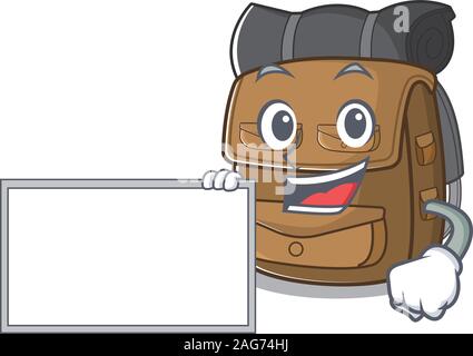 Wanderrucksack Blättern mit Board cartoon Maskottchen design Stil Stock Vektor