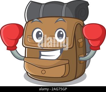 Gerne Boxen Wanderrucksack Blättern Maskottchen Zeichenstil Stock Vektor