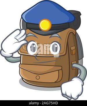 Wanderrucksack Blättern Cartoon Maskottchen Stil als Polizist Stock Vektor