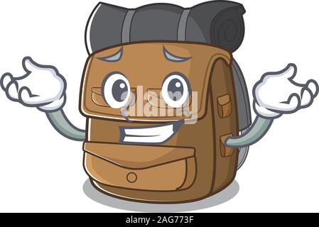 Süß und Cool grinsend Wanderrucksack Blättern Maskottchen Cartoon Stil Stock Vektor