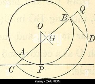 . Ausgewählte Vorschläge in geometrischen Konstruktionen und Anwendungen der Algebra, Geometrie. Wird ein Schlüssel für die Anlage von Davies' Legendre. Vorschläge von LEGENDRE. 25 Kreis in D; CP = BD und zeichnen PO senkrecht zu CP; auch ziehen Sie senkrecht, und halbierend AB; von der Punkt O, in denen sich die letzten zwei Linien kreuzen, als ein Zentrum, und mit einem radiusequal zu OP BPA einen Kreis zeichnen. Der Kreis BPA tangential zu der Zeile PC, an P, weil CP isperpendicular an den Radius-OP, an der Spitze. Da BD perpen-dicular in CQ, es ist eine mittlere proportionale zwischen CB und BQ, d. h.; zw. Stockfoto