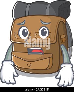 Maskottchen der Wanderrucksack Blättern übersicht Angst Blick Gesicht Stock Vektor