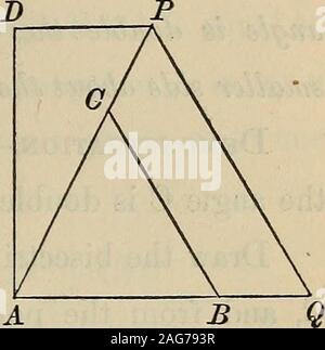 . Ausgewählte Vorschläge in geometrischen Konstruktionen und Anwendungen der Algebra, Geometrie. Wird ein Schlüssel für die Anlage von Davies' Legendre. Vorschläge von LEGENDRE. 19. Vorschl. XXV. - Ein gleichseitiges Dreieck konstruieren, nachdem Sie eineder seinen Höhen. Lösung: Nun AD gleich der angegebenen Höhe. Ziehen anyline AQ, senkrecht zur Anzeige, und auf anypart, als AB, erstellen Sie eine equilateraltriangle ABC. Durch D, DP-par-Allel, AQ, schneidende AC, produziert inP. Durch P zeichnen PQ parallel zu CB: Dann wird die erforderliche Dreieck APQ. Für die Dreiecke ACB und APQ-als-ähnlich, und Stockfoto