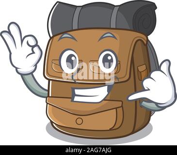 Rufen Sie mich süß Gesicht Wanderrucksack Blättern Maskottchen cartoon Design Stock Vektor