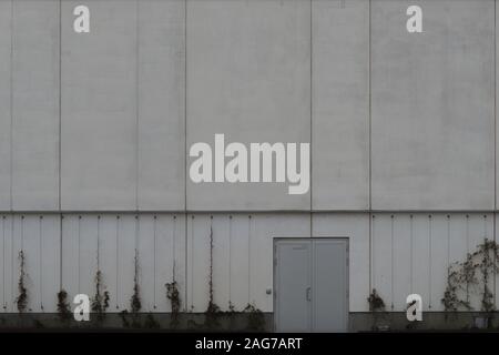 Neutrale leere Wand mit einer Metalltür, die zu einem führt Lagerung Stockfoto