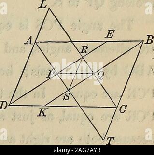 . Ausgewählte Vorschläge in geometrischen Konstruktionen und Anwendungen der Algebra, Geometrie. Wird ein Schlüssel für die Anlage von Davies' Legendre. imited durch BC und AD. In der Dreiecke POC und QOA, thesides AO und OC gleich sind (Bk. I. Vorschl. 31), die Winkel OOP andOAQ gleich sind (Bk. I. Vorschl. 20, Cor. 2), und die Winkel POC andQOA sind gleich, weil Sie gegenüber oder vertikale sind; daher thetriangles sind gleich in allen Teilen (Bk. I. Vorschl. 6): Daher, OP=OQ, nachgewiesen werden. Vorschl. Viii - Die bisectrices der vier Winkel der parallelo-gramm Form, durch deren Kreuzung, ein Rechteck Stockfoto