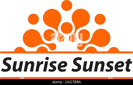 Isolierte orange Vektor Sonnenaufgang Sonnenuntergang Logo. Sommer Sonne Schriftzug. Stock Vektor