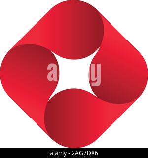 Abstraktes Vektor rot isoliert Logo. Icon Design Form Spirale Sign. Roter Stern. Quadratisch, geometrische Form. Stock Vektor