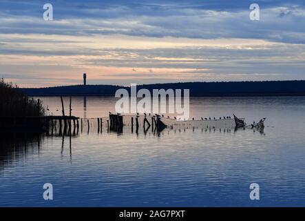 Rangsdorf, Deutschland. 16 Dez, 2019. Abendhimmel über Rangsdorfer See. Die 244 Hektar große See ist nur 1,5 Meter tief in den Plätzen und ein beliebter Rastplatz für viele Vogelarten. Credit: Soeren Stache/dpa-Zentralbild/ZB/dpa/Alamy leben Nachrichten Stockfoto