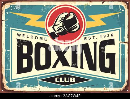 Boxing Club retro Tin Sign template Design. Sport und Freizeit Werbe Poster. Vector Illustration. Stock Vektor