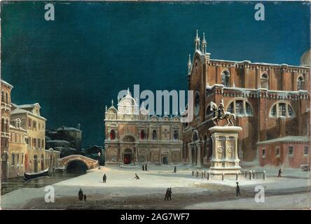 Eine noctural Sicht über Campo dei Santi Giovanni e Paolo mit dem West End der Kirche und die Scuola di San Marco unter Schnee, 1850. Private Sammlung. Stockfoto