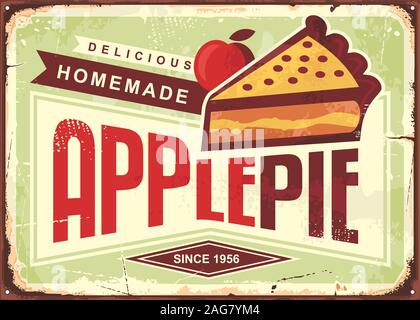 Leckere hausgemachte Apfelkuchen retro Werbemittel Werbung zu unterzeichnen. Vintage Bäckerei Poster. Stock Vektor