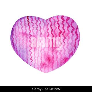 Aquarell pink heart-shaped Pattern. Zarte lila Hintergrund mit Papier Textur und Wellenlinien. Für Hochzeitseinladungen und Designs für Valentinstag Stockfoto